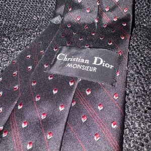 Christian Dior Monsieur Black and Red Polkadot Men's Tie
